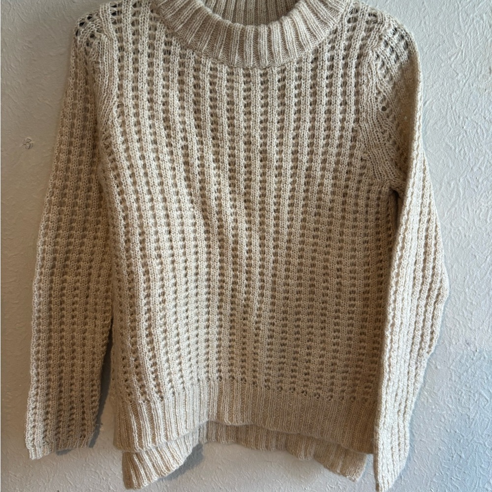 Cozy‎ Open-Knit Crewneck Sweater in Cream